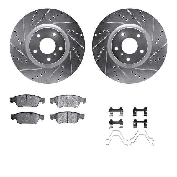 Dynamic Friction Co 7312-68014, Rotors-Drilled, Slotted-SLV w/3000 Series Ceramic Brake Pads incl. Hardware, Zinc Coat 7312-68014